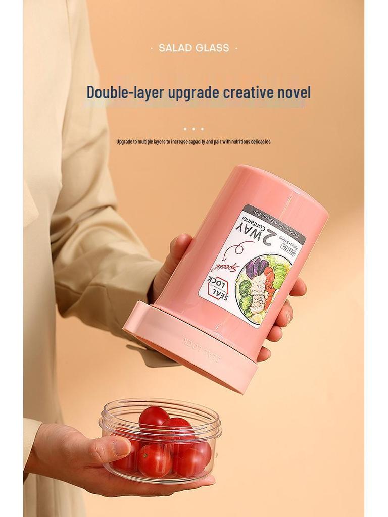 Portable Double-Layer Yogurt and Oatmeal Cup with Lid and Spoon for Salads and Nuts
