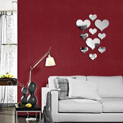 10 Stück Wandaufkleber Abnehmbare Herz-Wandaufkleber für Heimdekoration Liebe Spiegelaufkleber Wandbild Kunst Schlafzimmer Möbel Dekoration