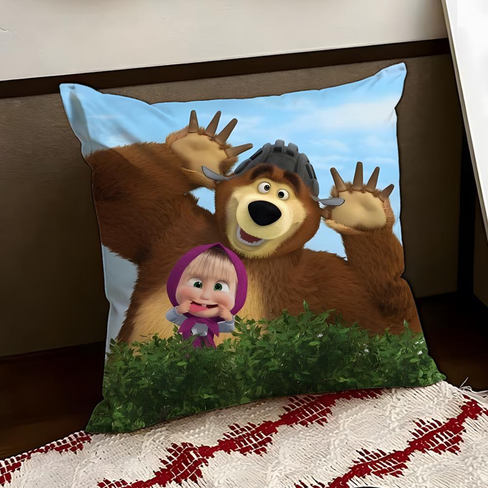 Cute MMasha and the BBear Cushion Cover Reversible Soft Durable Pillow Cover Home  Car MultiScene Use for Daily Comfort