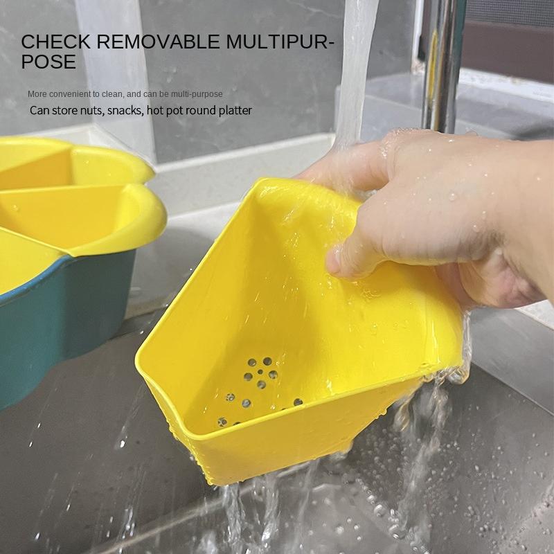 Velkokapacitní odtokový plastový košík na zeleninu Otočný kreativní domácí hrnec talíř Dvojitá kuchyňská potravinová mísa Košík na zeleninu