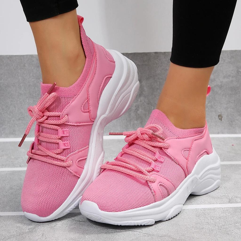 Fashion Knitting Thick Bottom Sneakers Women  Autumn Breathable Wedge Sports Shoes Casual Lace Up Running Shoe Zapatos