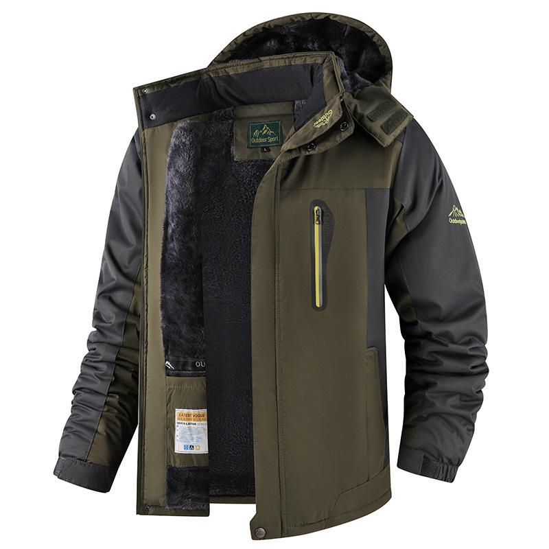 Winter Men Outwear Fleece Warm Removable Hooded Jacket Men Outdoor Skiing Windbreaker Waterproof Casual Jacket Coat Male