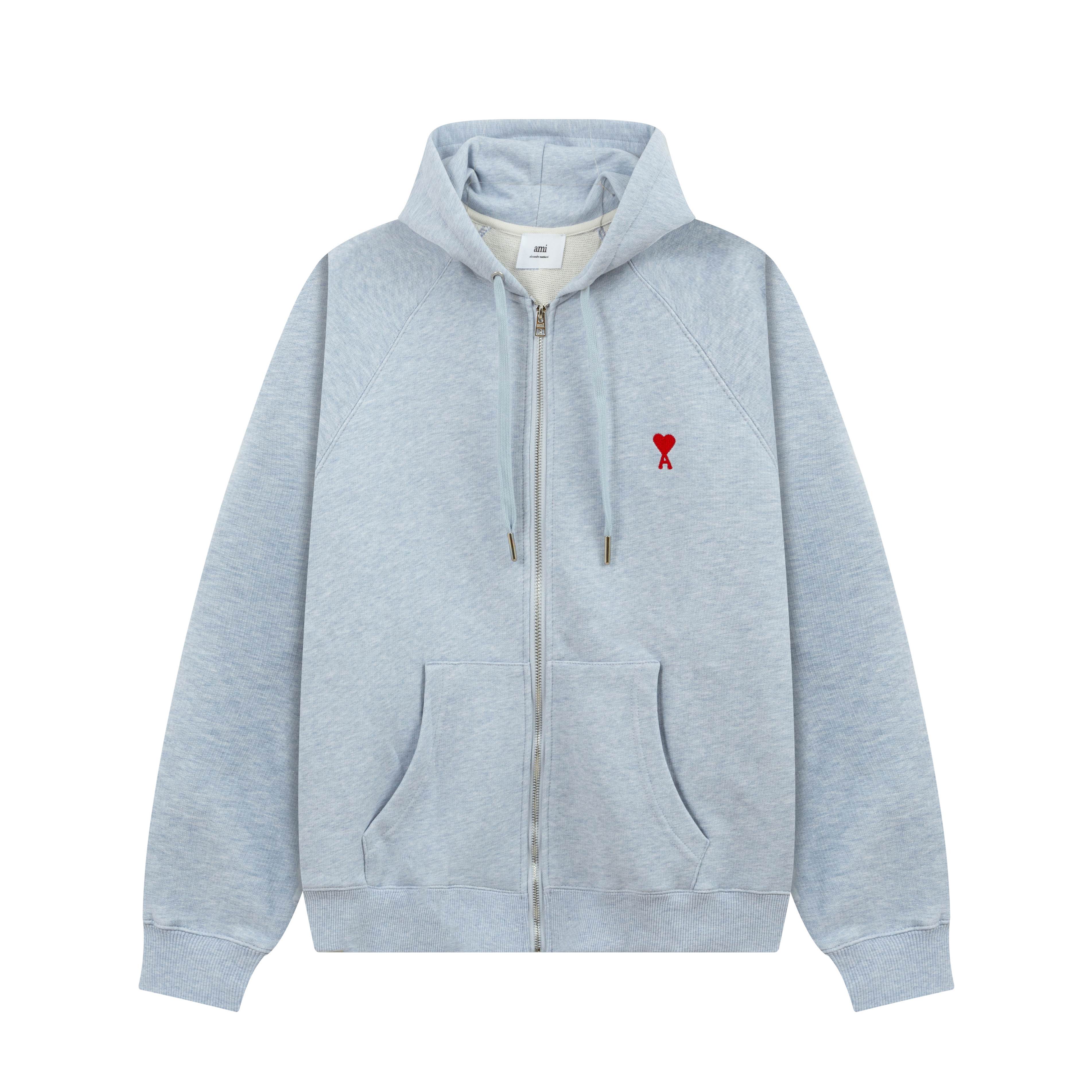 

651 AMI Новые осенне-зимние изделия, Новая цветовая гамма, Маленькое сердце, Вставка на плечах, Парный кардиган-толстовка с капюшоном на молнии M