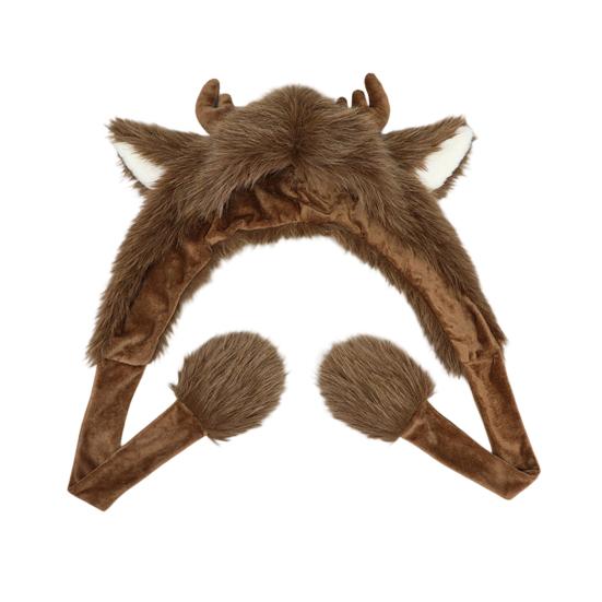 Winter Hat with Ear Flap Scarf Cartoon Deer Design Thickened Plush Ear Protection Hat Skiing Camping Travel Headwear