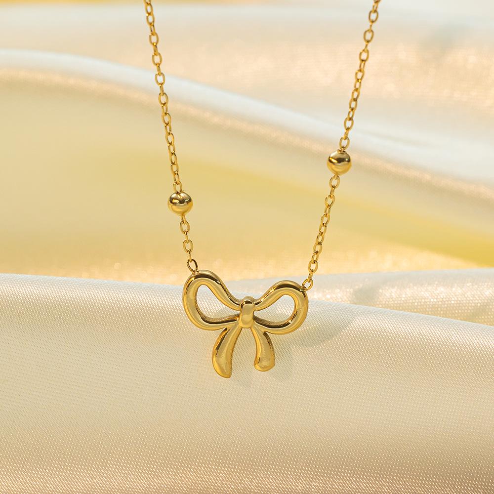 Elegant Titanium Steel Bow Necklace - Luxury Clavicle Chain for Women