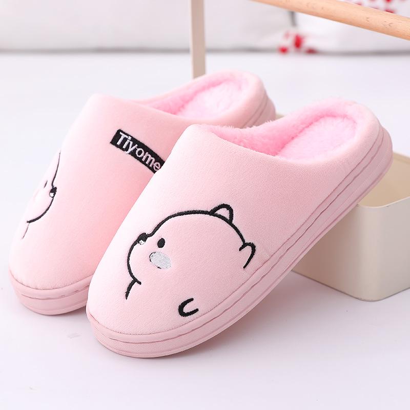 "Korean Cartoon Bear Plush Cotton Slippers: Indoor/Outdoor, Cozy, Warm, Unisex"