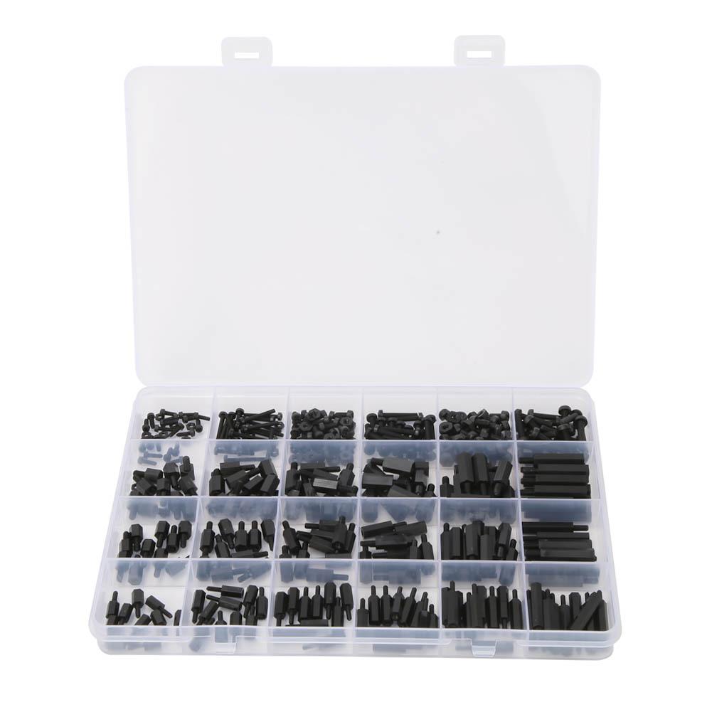 360Pcs M2 M2.5 M3 Black Nylon MalE Female Hex Standoff Spacer Screw Nut Assortment Kit