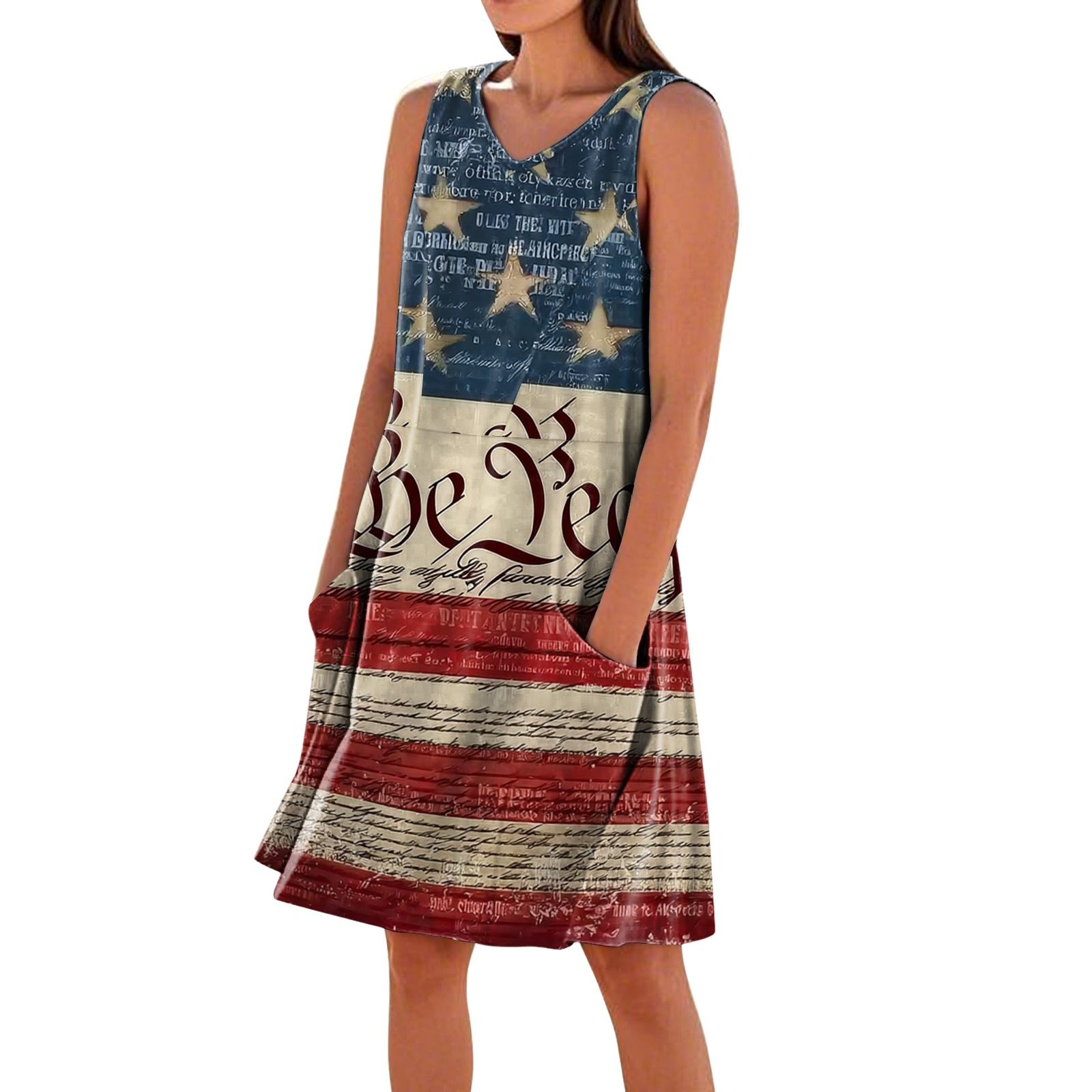 

Sleeveless V Neck Casual Dress with Butterfly and Star Pattern Loose Fit with Pockets Lightweight Summer Wear L