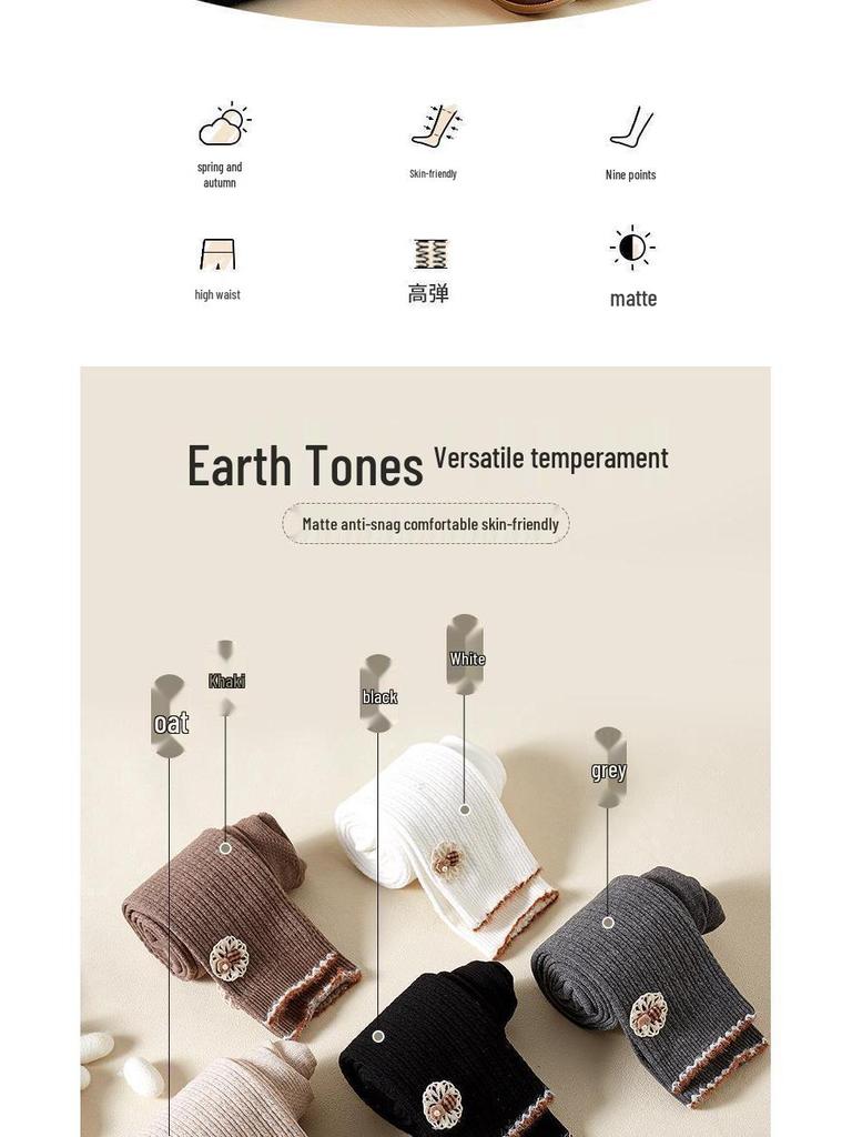 Girls' Fleece Lined Cable Knit Button Flower Tights - Nine-Point Length for Spring, Autumn, and Winter Wear