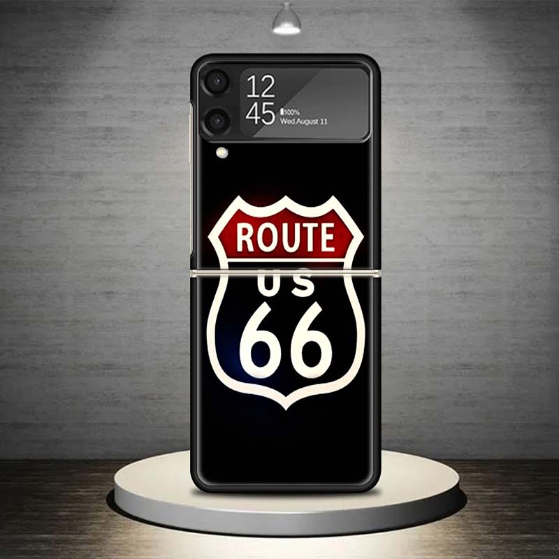

America Route 66 Phone Case For Samsung Galaxy Z Flip 7 6 5 4 3 5G Shockproof Cover Z Flip7 Flip6 ZFlip5 Flip3 Flip4 Luxury Shel Samsung Z Flip 4