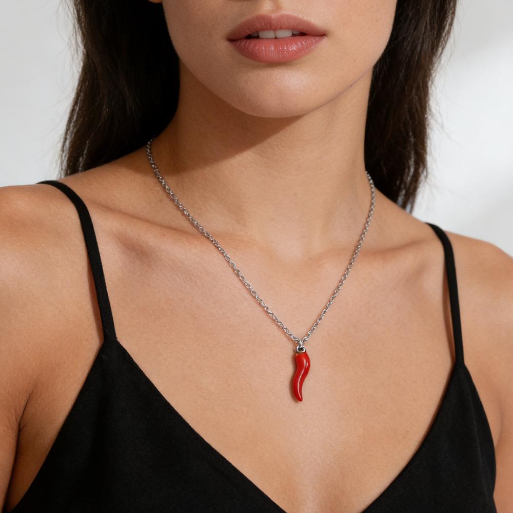 Cazador Red Color Enamel Italian Horn Necklace Gold Color Stainless Steel Necklaces Protection Jewelry Mother's Day Gifts