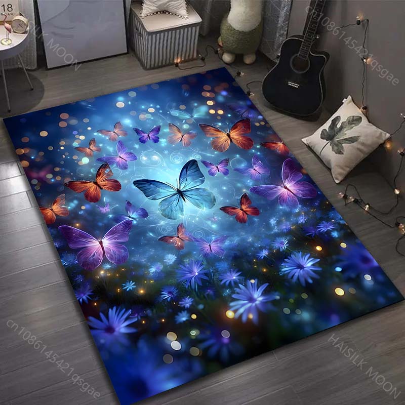 

1PC Magical butterfly night Carpet for Living Room Bedroom Sofa Home Decor Rus Non-slip Floor Mat Luxury Gift 40cm x 60cm