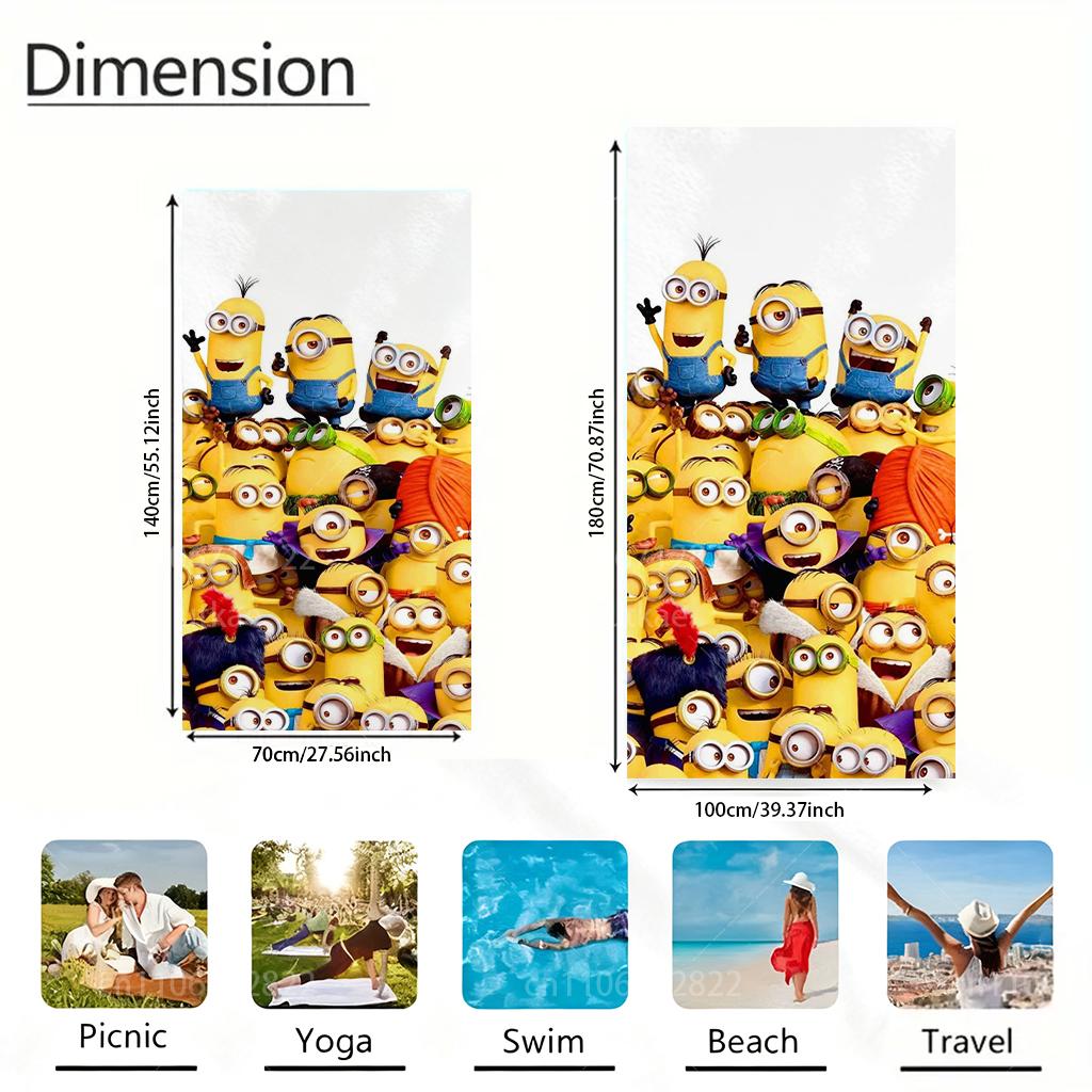 Cute Minions Print Beach Towel Microfiber Quick Dry Soft Lightweight for Travel Camping Yoga Swimming