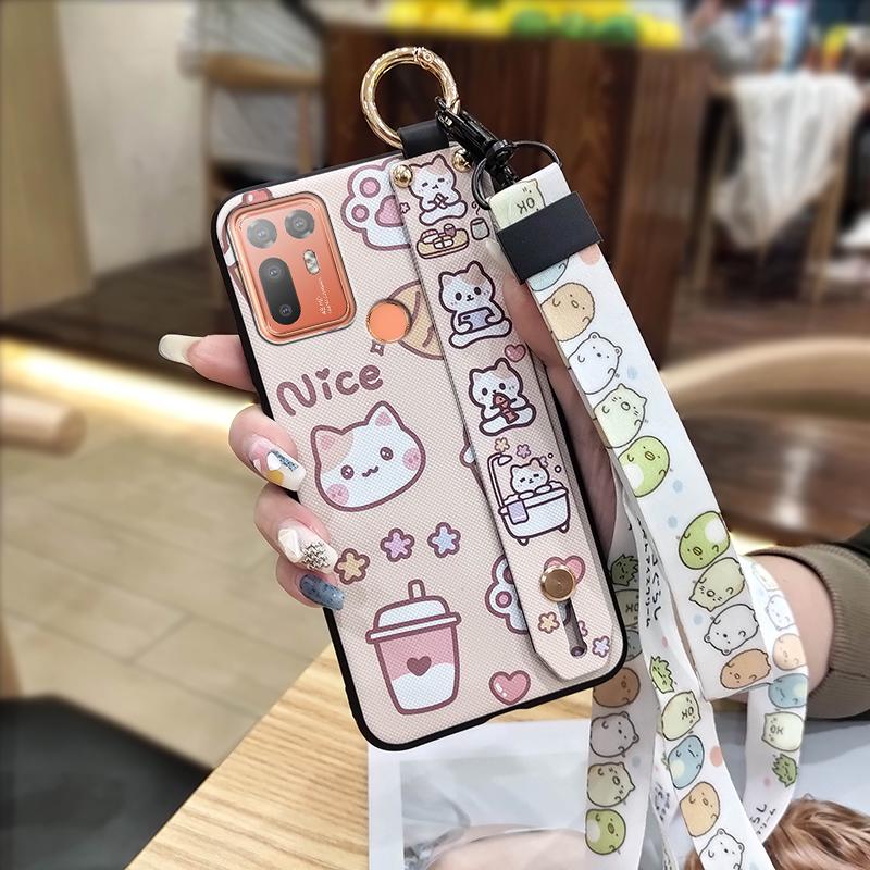 Silicone Anti-dust Phone Case For HTC Desire 20 Plus/D20+ Cute Protective Wrist Strap Ring Back Cover Shockproof Lanyard