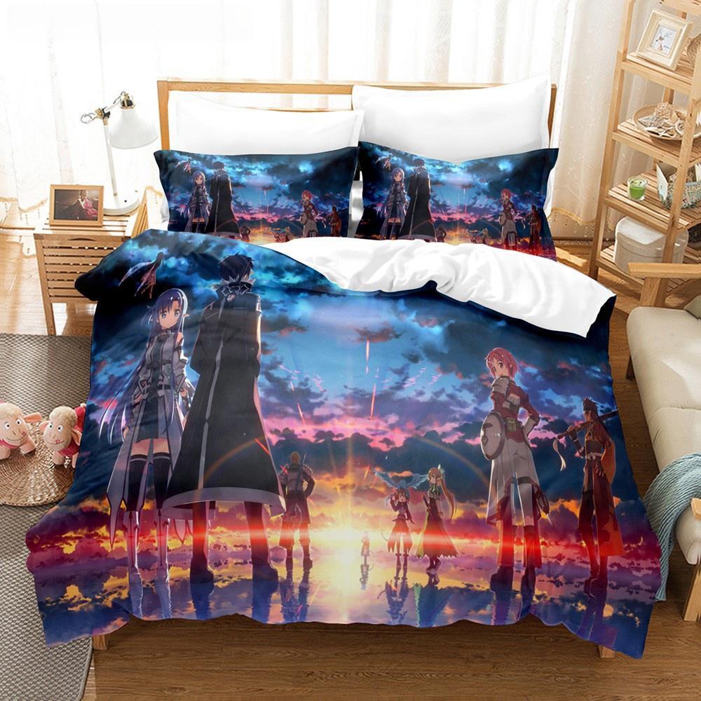 Sword Art Online Bedding Collection 3D Anime Print Polyester Quilt Cover Pillowcases Queen King For Kids Gift Anime Duvet Cover Collections