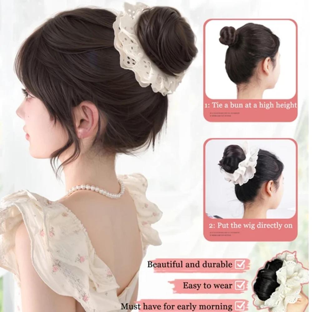 Lace Hair Bands Ponytail Holders Korean Style False Hair Pieces Flower Bun Head Wig  Women