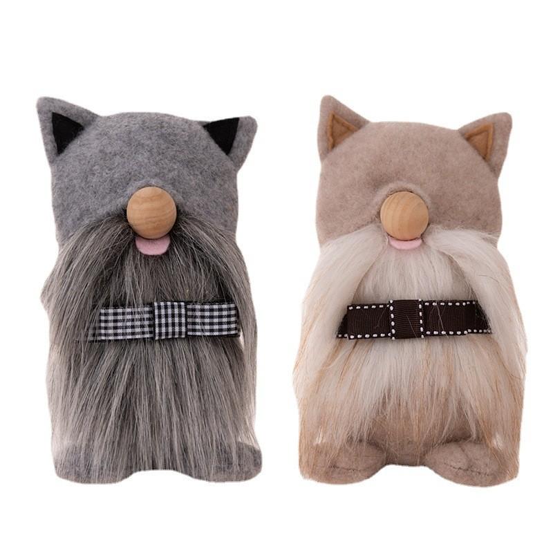 Cute Grey And Brown Plush Cat Stuffed Toy Decorative Accent For Farmhouse Style