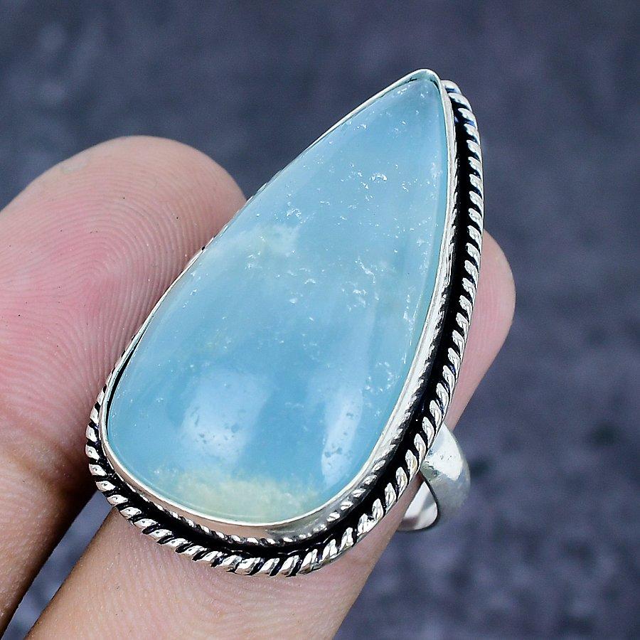 Natural Aquamarine Gemstone 925 Sterling Silver Jewelry Ring Size 9 a0D46