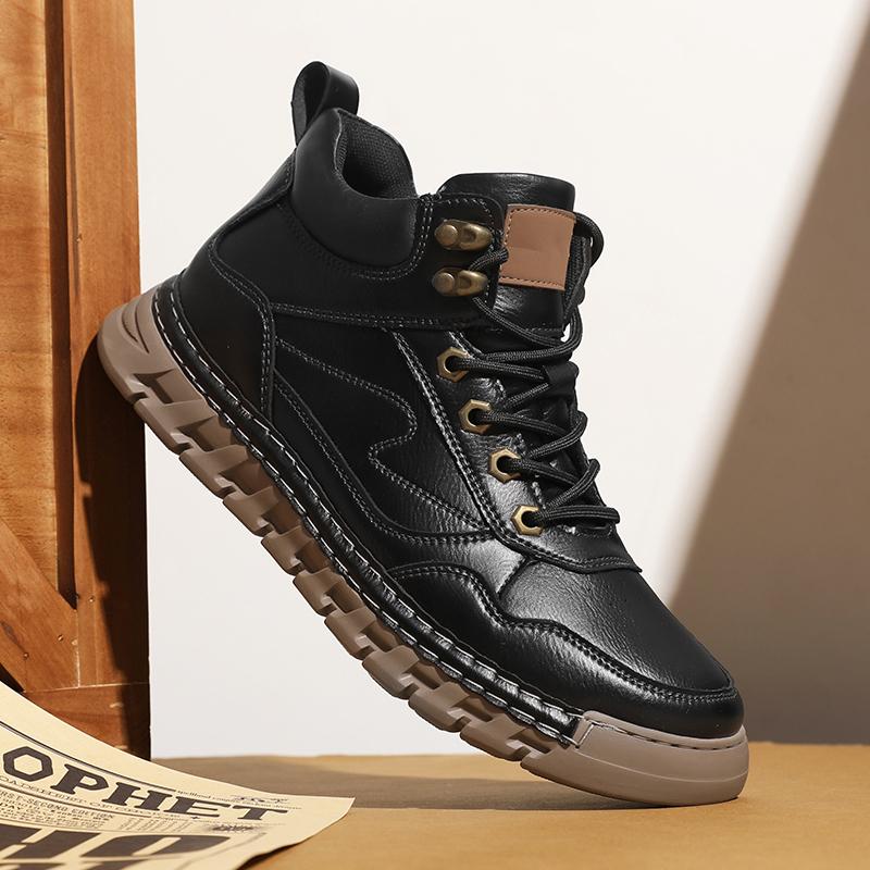 Men's High-top Casual Leather Shoes Handmade Plush Shoes Casual Shoes Autumn and Winter Plus Size 39-47