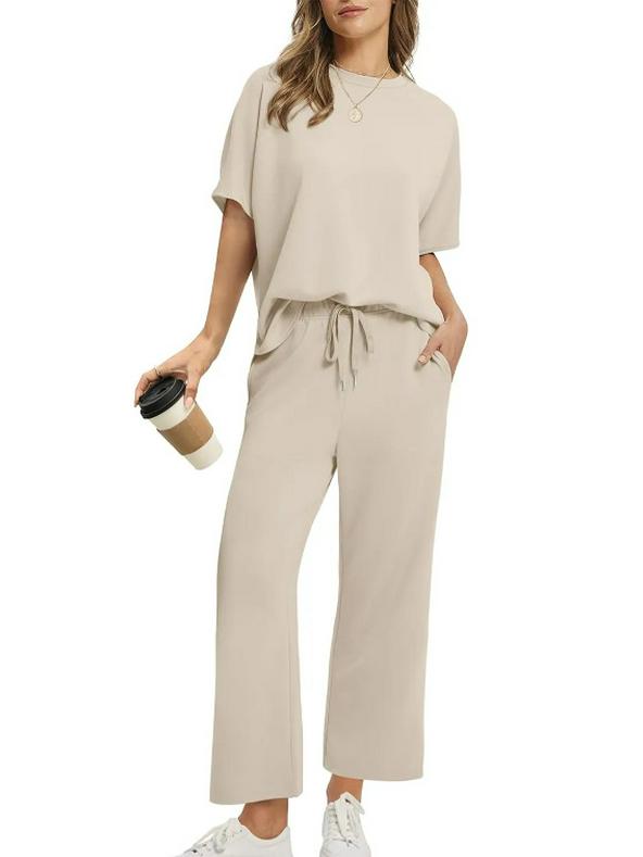2025 Summer Women's Casual Set: Short-Sleeve Top & Wide-Leg Seven-Point Pants