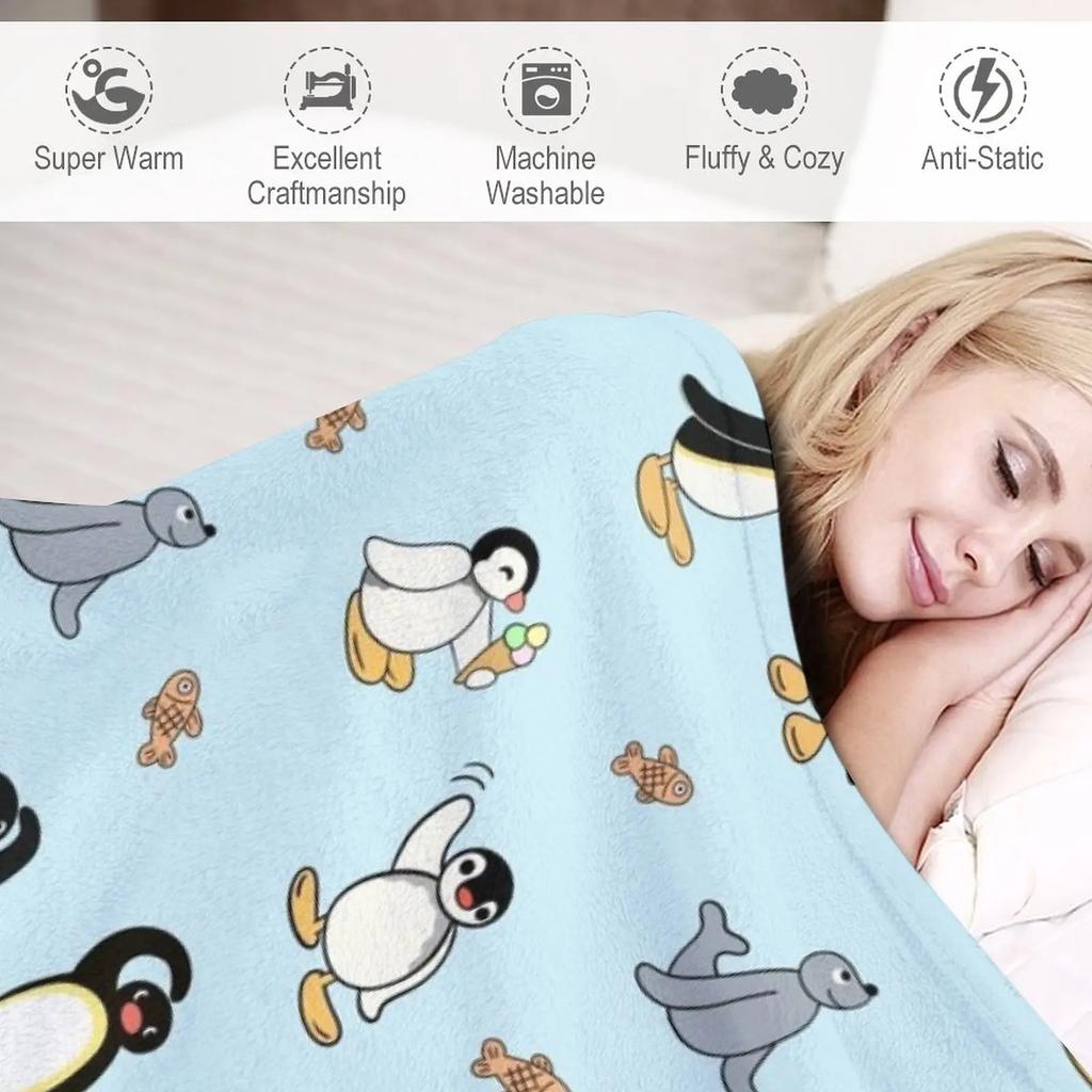 Noot Pingu and Friends Throw Blanket Soft Plush Plaid Cute Blanket Plaid Summer Blanket