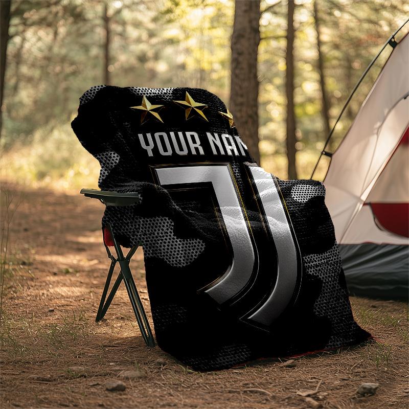 1pc Personalized Name Juventus Theme Blanket - Digital Print, Polyester, Cozy for All Seasons, Perfect for Outdoor, and Travel