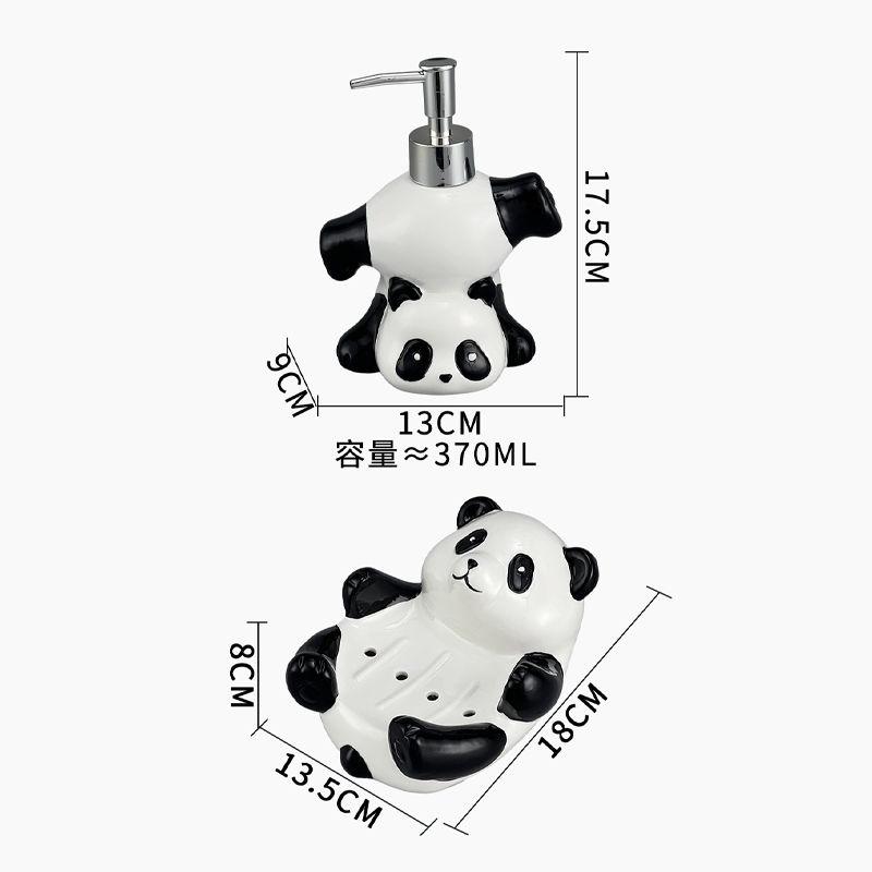 Creative Black & White Panda Ceramic Lotion Bottle Toilet Bathroom Accessories Cartoon Animal Press Bottle Panda Soap Dish Decor