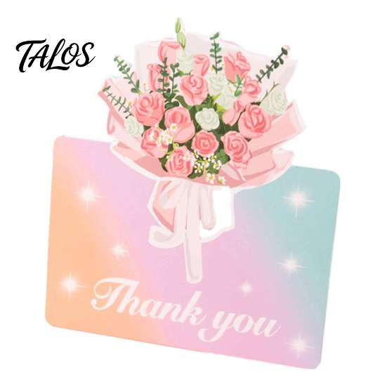 Decorative Floral Greeting Cards 10Pcs 3D Flower Thank You Card, Bouquet Best Wishes Note Appreciation Gifts for Anniversary, Mother's Day, Teachers'