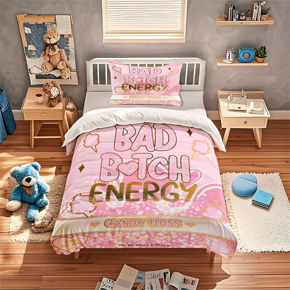 2/3Pcs Pink Aesthetic Bad Btch Energy Duvet Cover Set (1 Duvet Cover & 1/2 Pillowcase) Soft BAD Bedding Set for Bedroom Decor