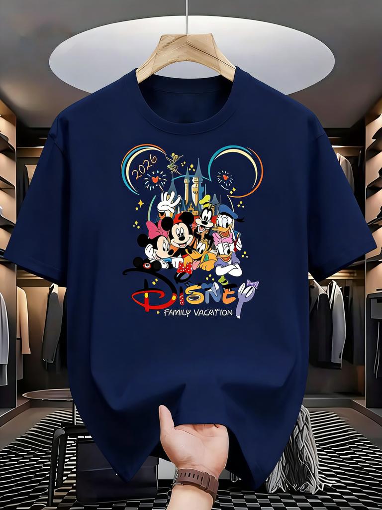 Disney Family 2026 Summer Men Women Tshirt Cartoon Print Oversize Fashion Cotton Parent Child Top Casual Couple Daily Street