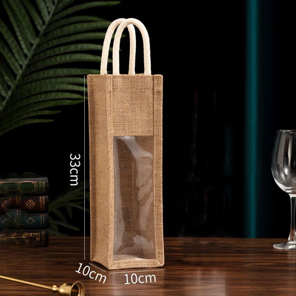 with Window and Handle Wine Carrier Tote Bags Reusable Wine Gift Box Burlap Wine Bottle Bags