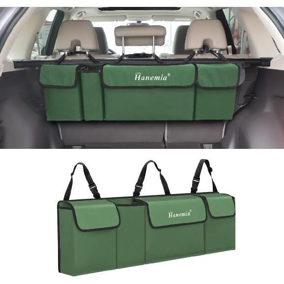 Car Trunk Organizer and Storage, Backseat Hanging Organizer for SUV, Truck, MPV, Waterproof, Collapsible Cargo Storage Bag with 4 Pockets, Car