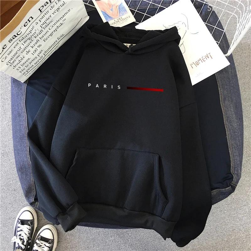 Paris Letter Womens Printed Home Kangaroo Pocket Hoodies Sports Pullover Tops Daily Clothing Autumn Winter Aesthetic Clothes