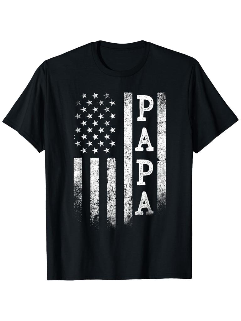 Patriotic Father's Day T-Shirt for Dad - American Flag Design, 100% Cotton, Round Neck, Short Sleeve, Machine Washable
