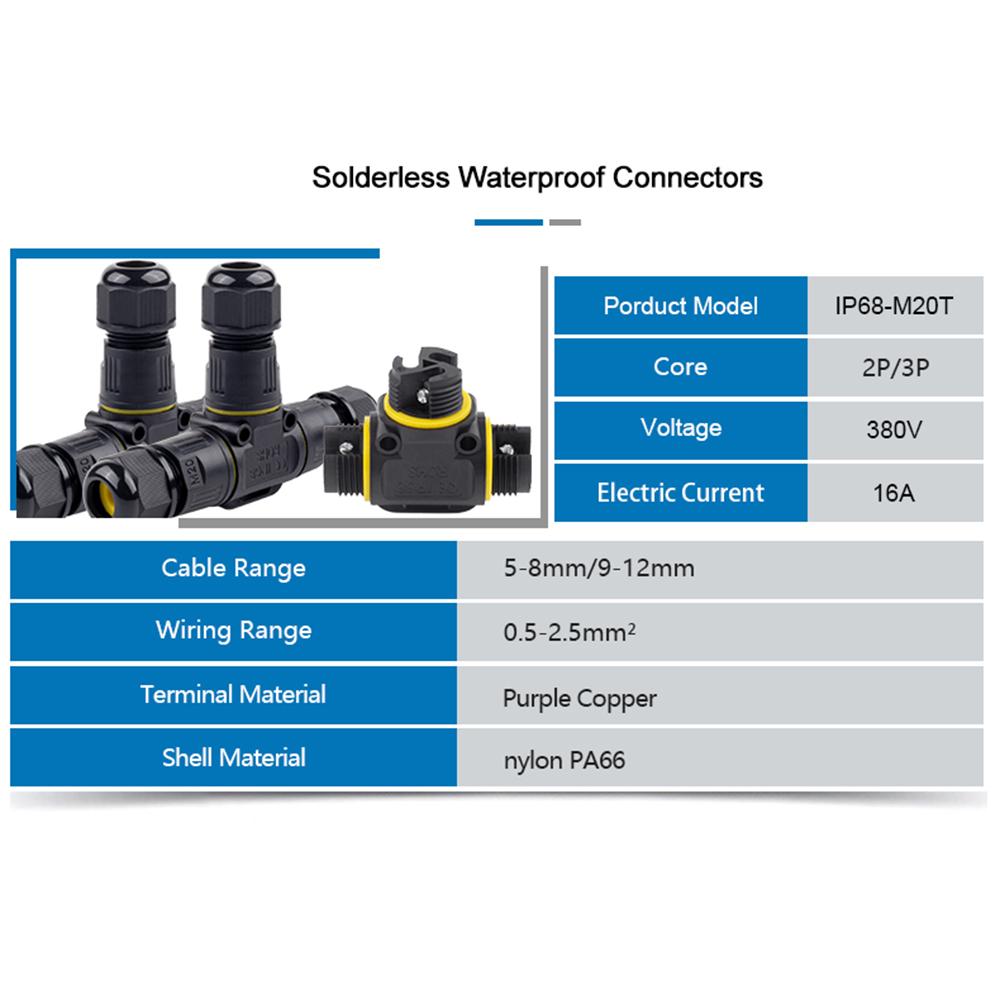 IP68 T Shape Outdoor Waterproof Connector 2/3Pin Wire Connectors Quick Push-in Terminals Connect  Electric Junction Box
