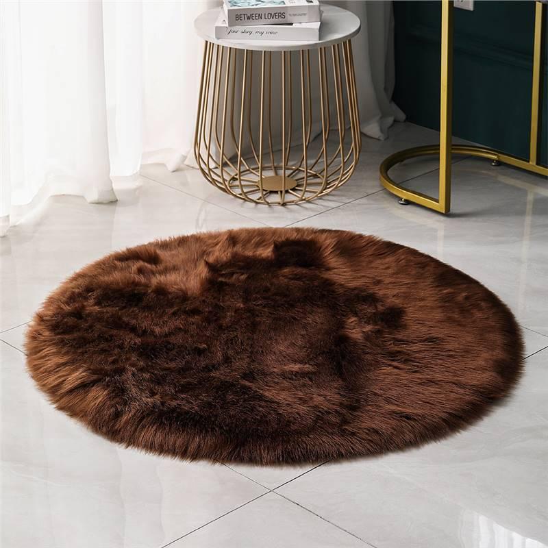 Modern Plush Round Faux Wool Floor Mat for Computer Chairs and Bedrooms