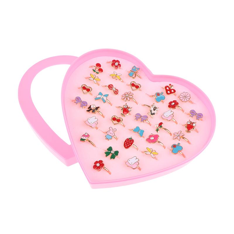 36Pcs Children Rings With Box Adjustable Rings Set Little Girls Cute Colorful Rings Dress Up Kids Gifts Jewelry Toy Finger Rings