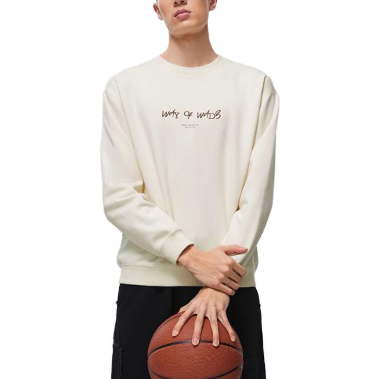 Li Ning Wade Series Pullover Long Sleeve Round Neck Fleece Warm Winter Sportswear Sweatshirt Men Sweatshirt Off-White AWDT941-2