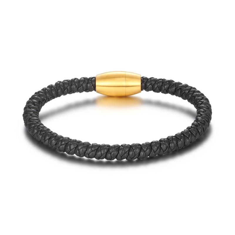 Titanium Steel Braided Leather Rope Bracelet Men Magnetic Clasp Minimalist Geometric Design Adjustable 21cm