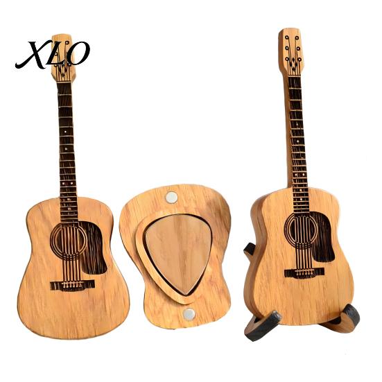 Wooden Pick Storage Guitar Holder with Stand, Plectrum Display Small Ornament Miniature Shape, Organizer for Lovers Case
