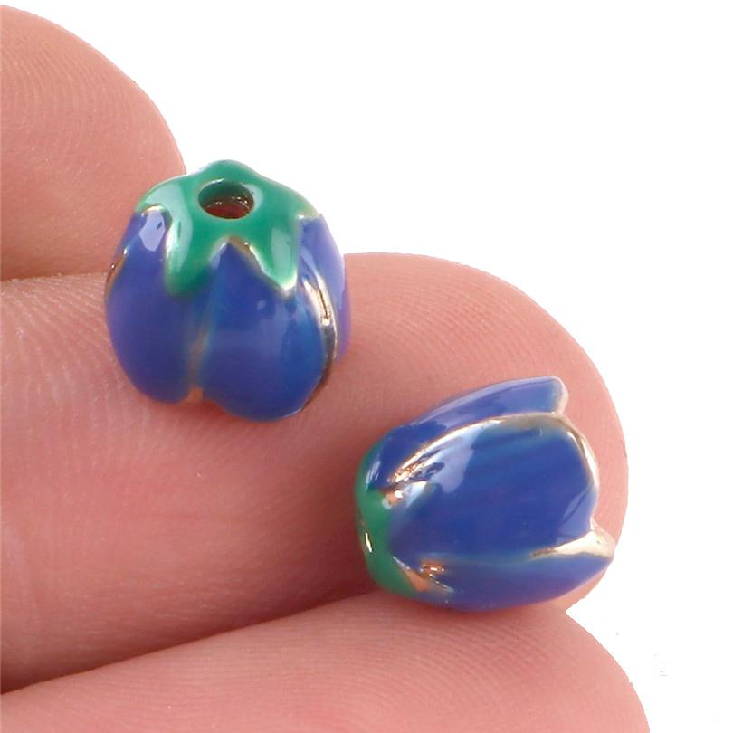6 Stück Emaillierte Endkappen Anhänger Zinklegierung Metall Perlenkappen Cloisonne Perlenkappen Kupferbeschichtet Blumenperlen Für Schmuckzubehör