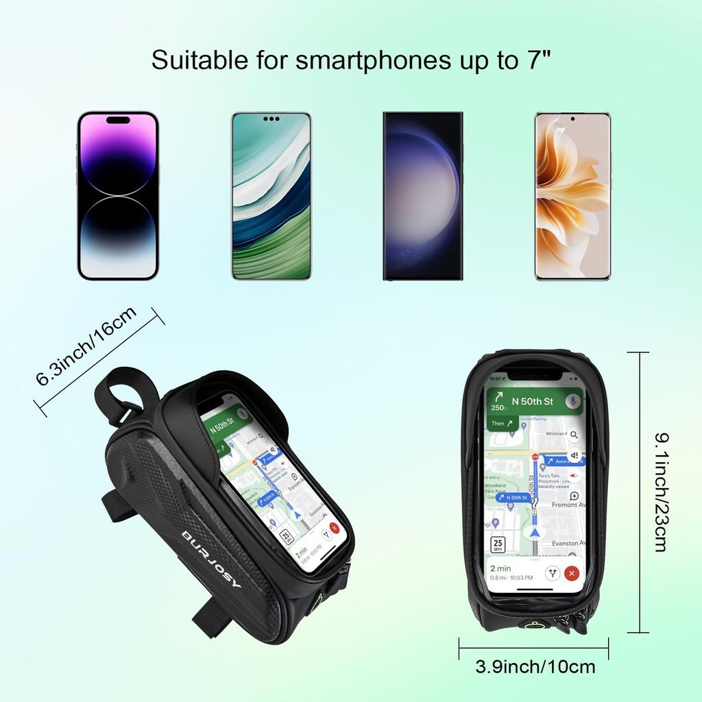 Bicycle Top Tube Bicycle Road Smartphone Waterproof Frame Compatible with 7 Inch Large TPU High Touch Comes with Rain Light Abrasion Shock Easy To