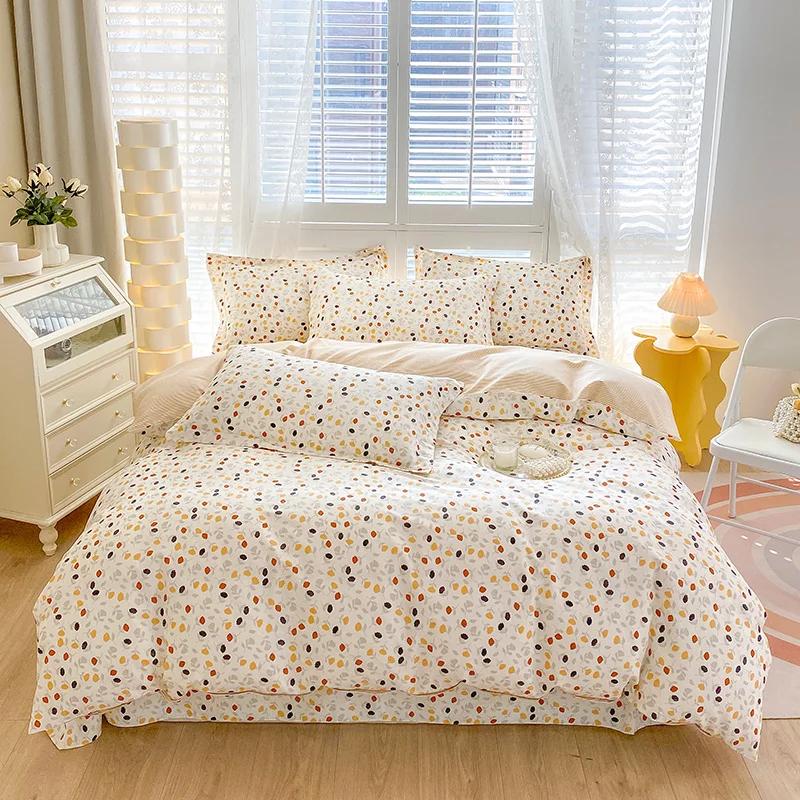 Conjunto de capa de edredom com estampa de folhas verdes-limão, 3 peças, conjunto de cama de algodão, macio, confortável, edredom e fronhas