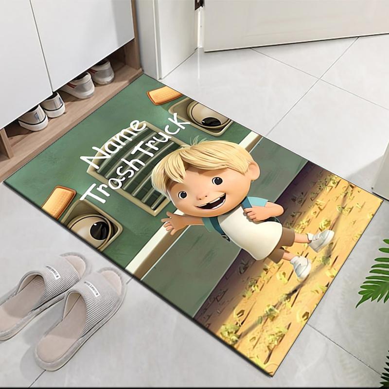 Custom Name Trash Truck Printed Carpet, for Office Chair Living Room Bedroom Kitchen Room Decor Gifts.