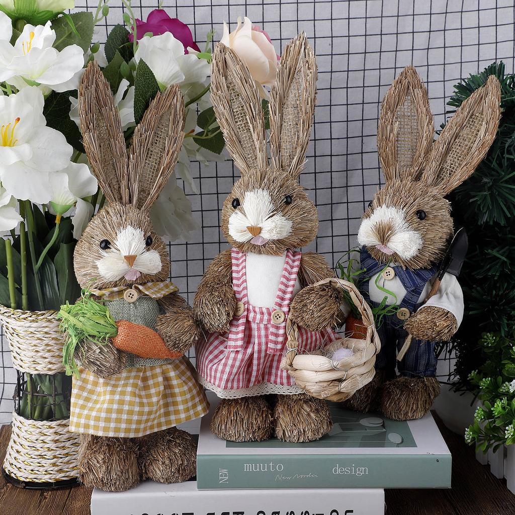 Easter Bunny Decoration Simulation Rabbit Figurine Ornament for Office Kitchen Farmhouse Spring Home Decor Carrot