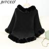 BITCED Solid Colour Wool-Trimmed Pullover for Women Autumn/Winter Thick Vintage Check Knitted Cape Shawl
