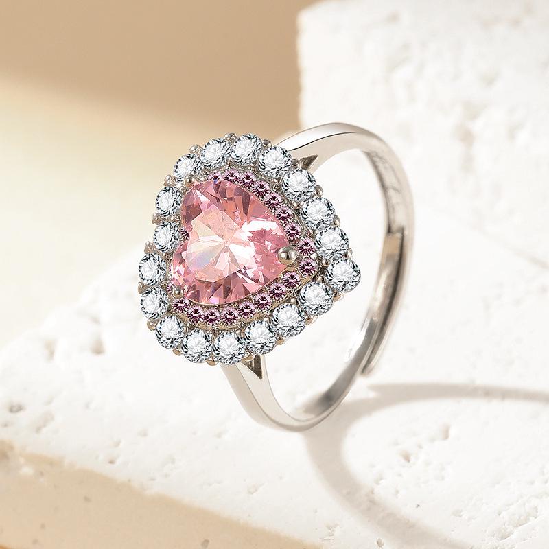 Conjunto de Colar e Brincos de Cristal em Forma de Coração Coreano com Anel em Forma de Coração e Pulseira de Verão