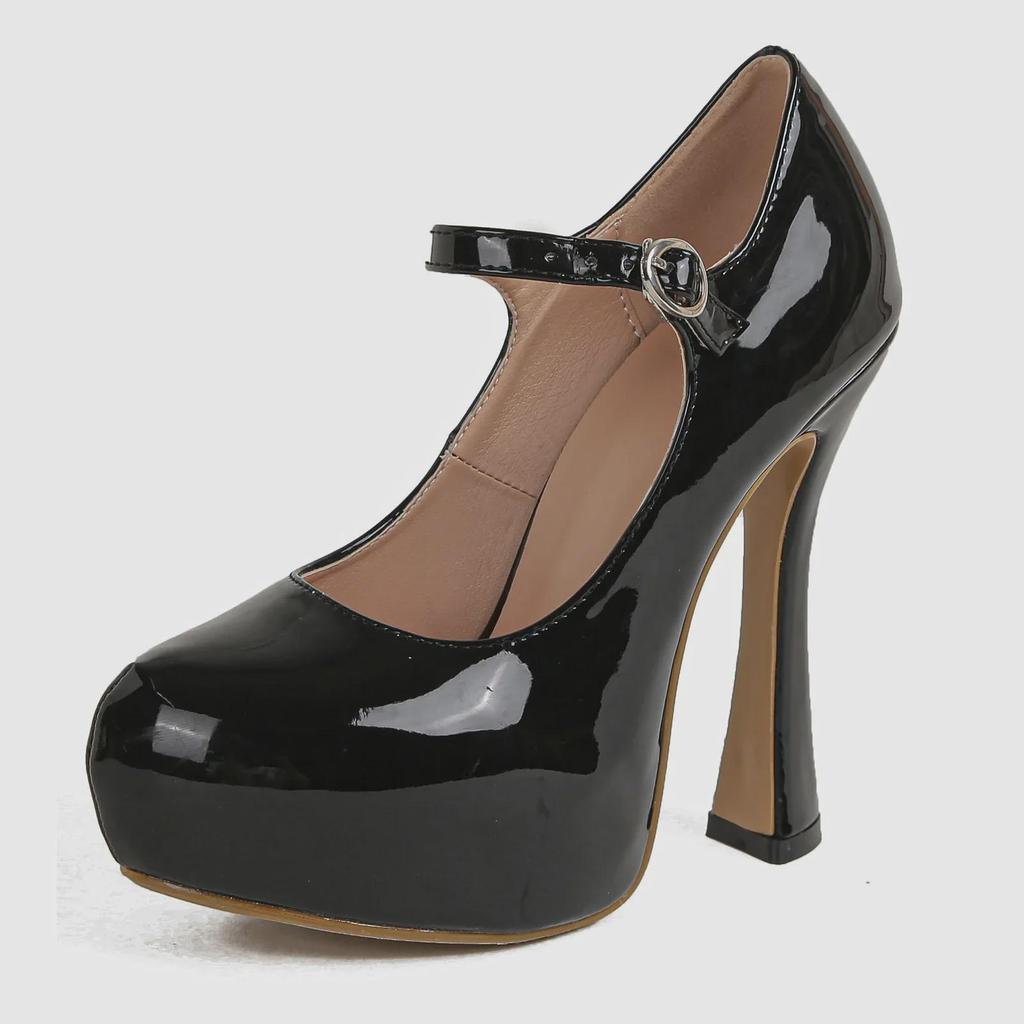Sapatos de salto alto femininos, plataforma impermeável, couro envernizado, outono e inverno 2025 - tamanhos grandes disponíveis