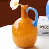 Single Handle Colorful Glass Vase Hydroponic Plant Pot Table Decoration Flower Arrangement Floral Vases Room Aesthetic Decor