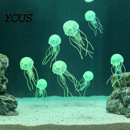 Decorative Jellyfish for Aquariums Aquarium Faux Jellyfish, Soft Silicone Fluorescent Realistic Floating Luminous Fish Tank Decor Saltwater Tanks